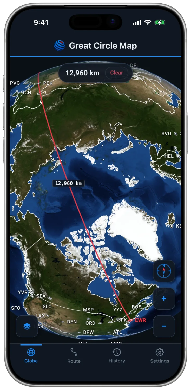 A Polar Route Crossing the Arctic on the Globe