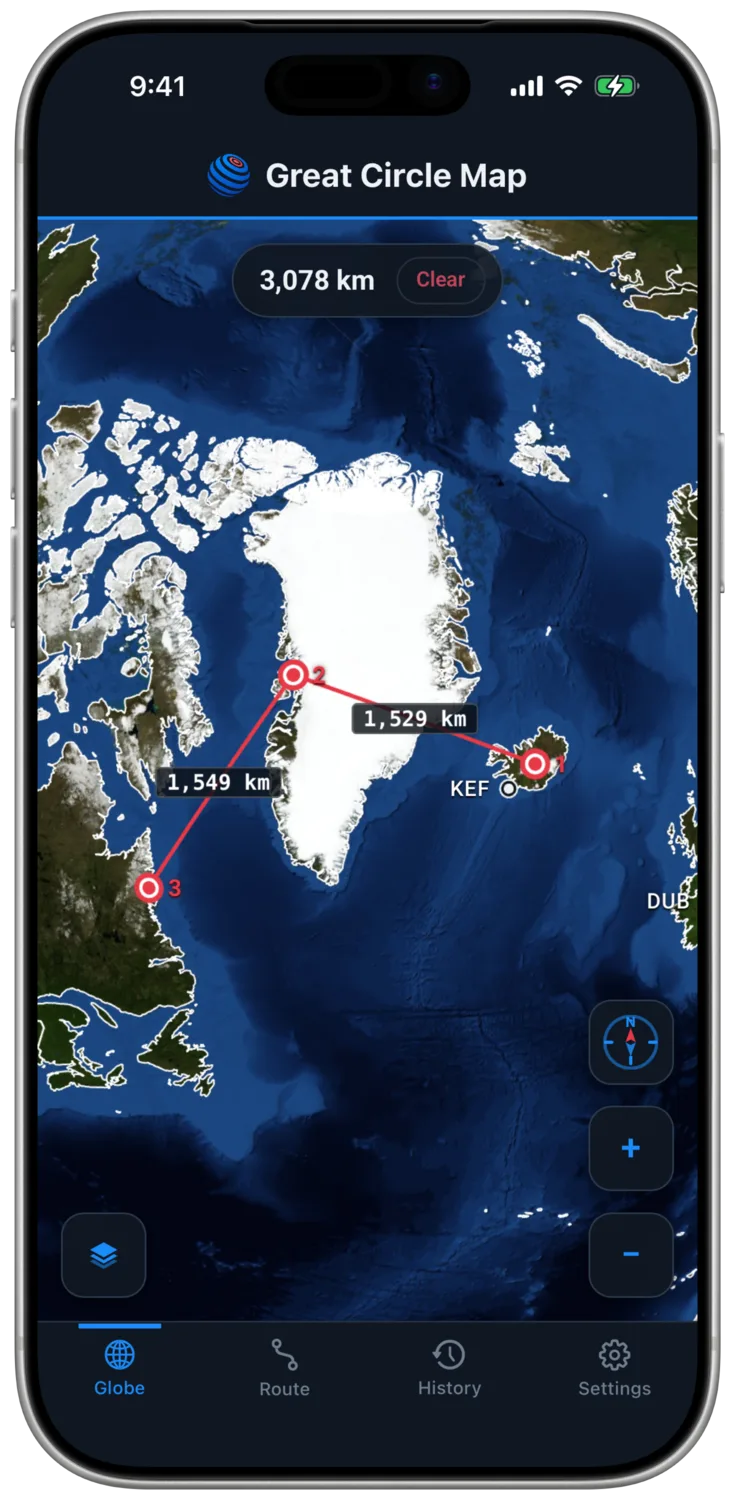 Custom Numbered Waypoints Across Greenland
