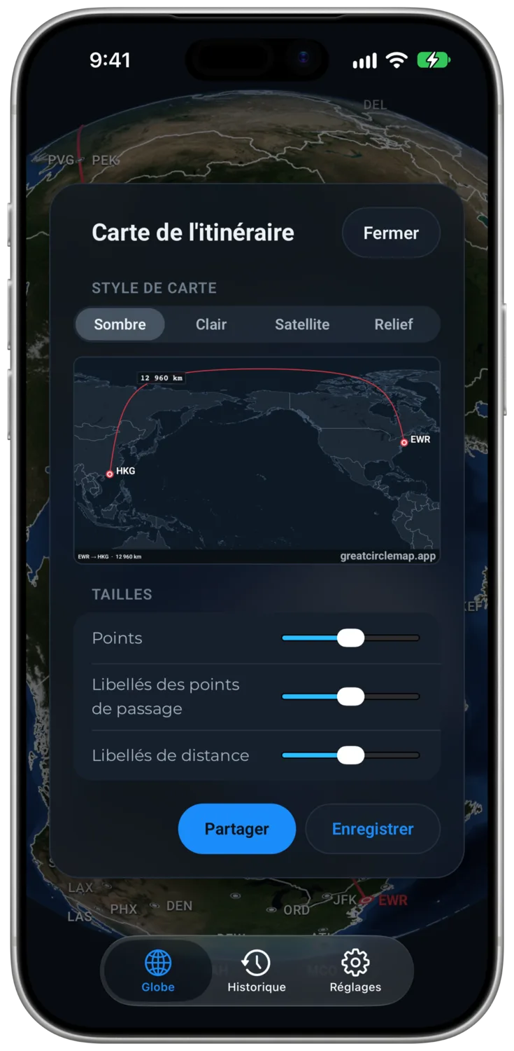 L'export de la carte de l'itinéraire en projection plane